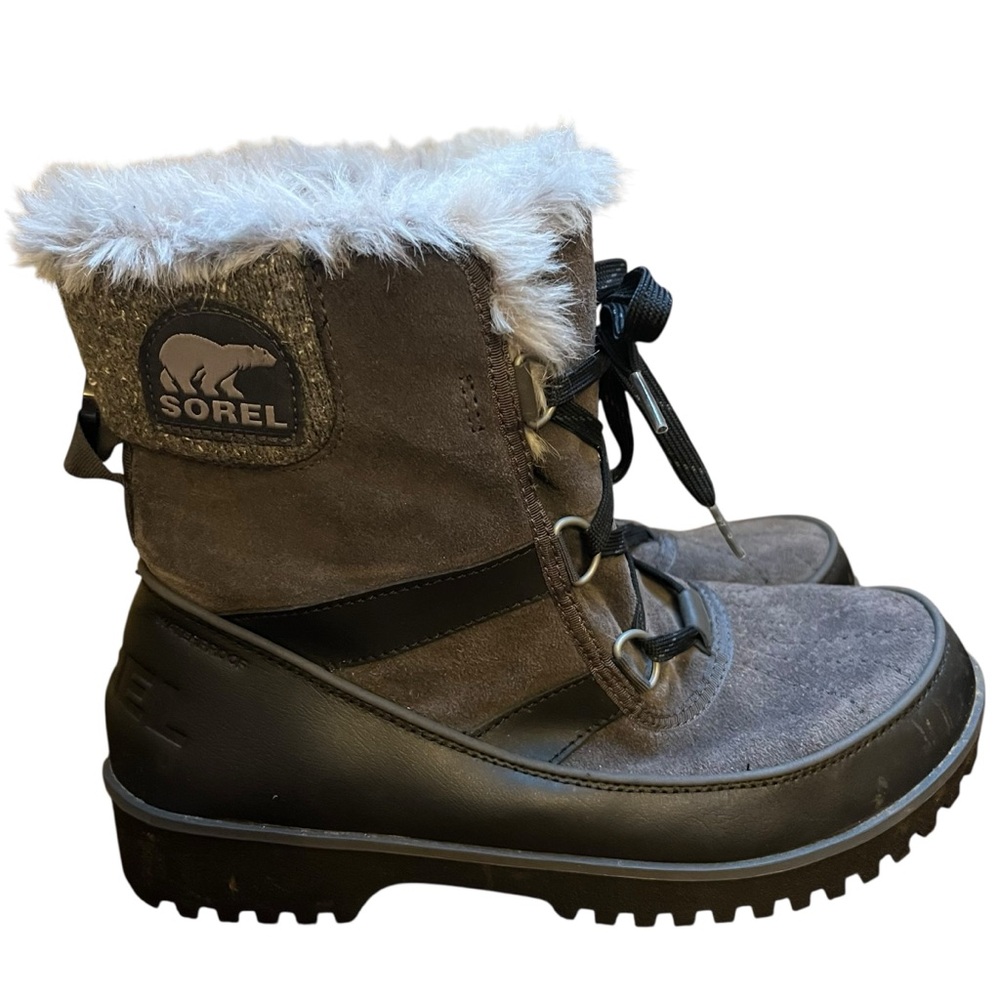 Sorel Tivoli II Boots Gray Black Faux Fur Waterproof Winter Boots 9.5